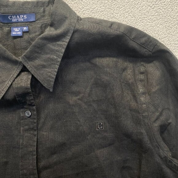 Chaps 100% Linen Button Front ‎ Shirt Women Size XL Black Long Sleeve - Picture 7 of 7